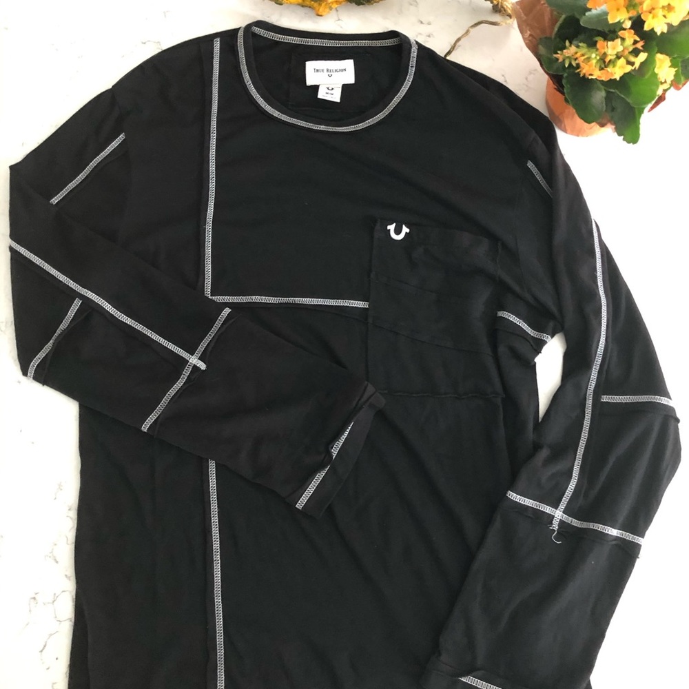 True Religion Black on Black Color Block T-shirt